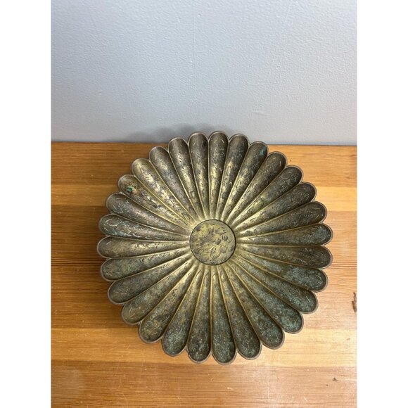 Sarna Brass India Footed Etched Trinket Dish Anthropology Vibe Boho Beauty - Picture 3 of 8